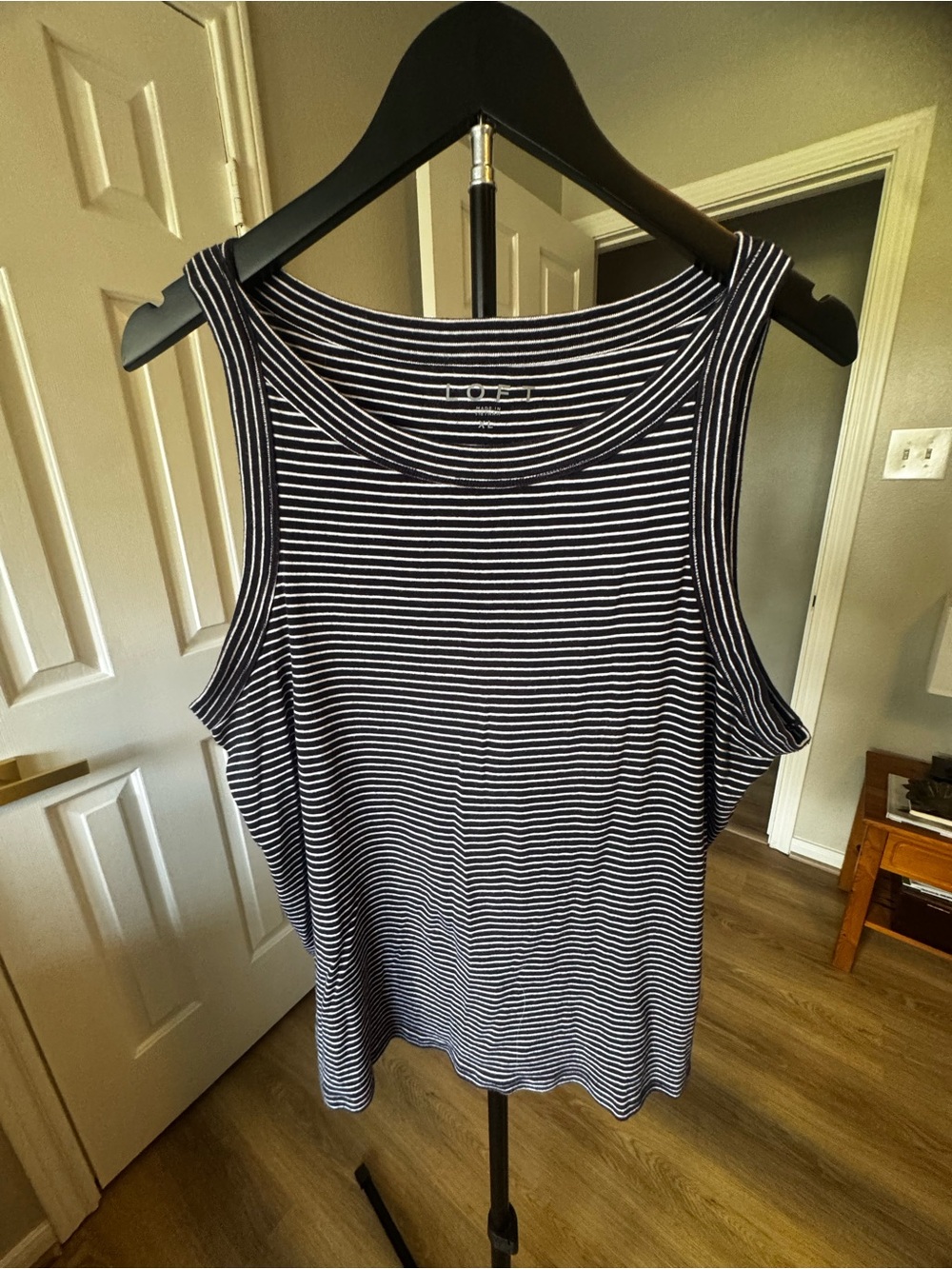 LOFT Black & White Striped Sleeveless Tank Top